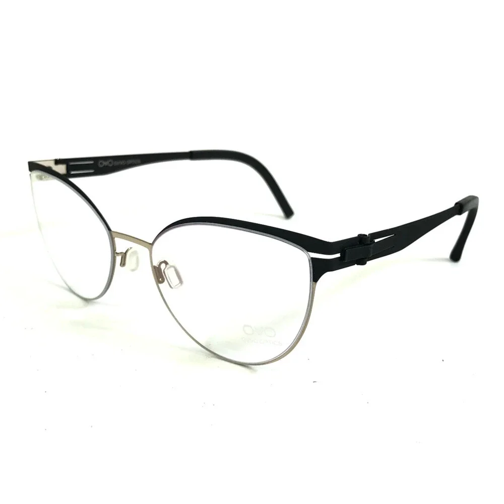 Ovvo Optics Eyeglasses Frames 3726 c63B/50 Black Silver Cat Eye 51-19-135